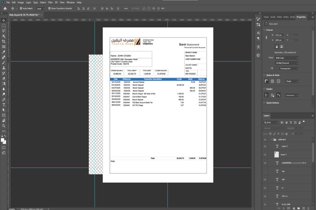 Modèle Word et PDF de relevé de la banque Yaqeen de Libye template Modèle Word et PDF de relevé de la banque Yaqeen de Libye template